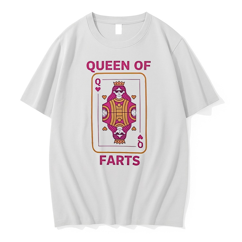 Original Queen Playing Card Figure Wearing Pink Sunglasses With A Crown And Hearts Queen Of Farts White Tshirts