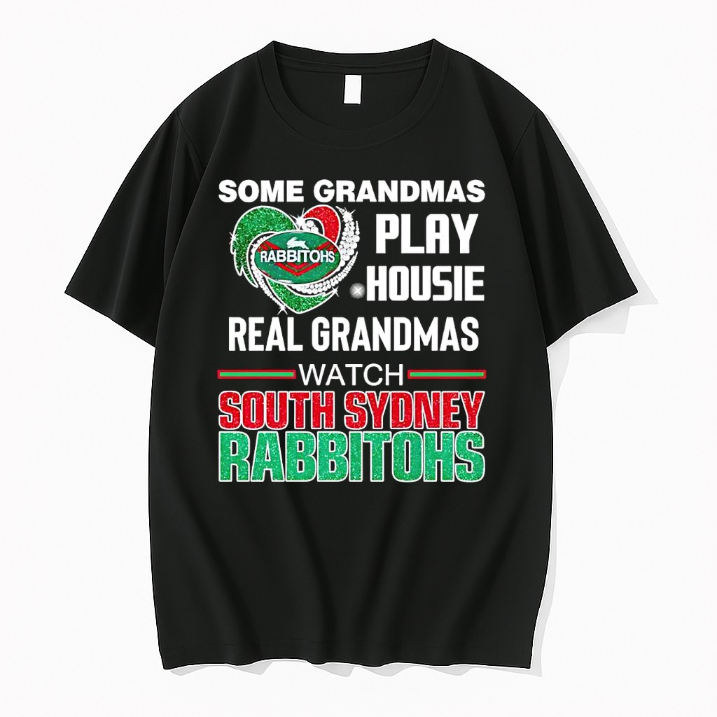 Original Real Grandmas Watch South Sydney Rabbitohs Glitter Heart Tshirts