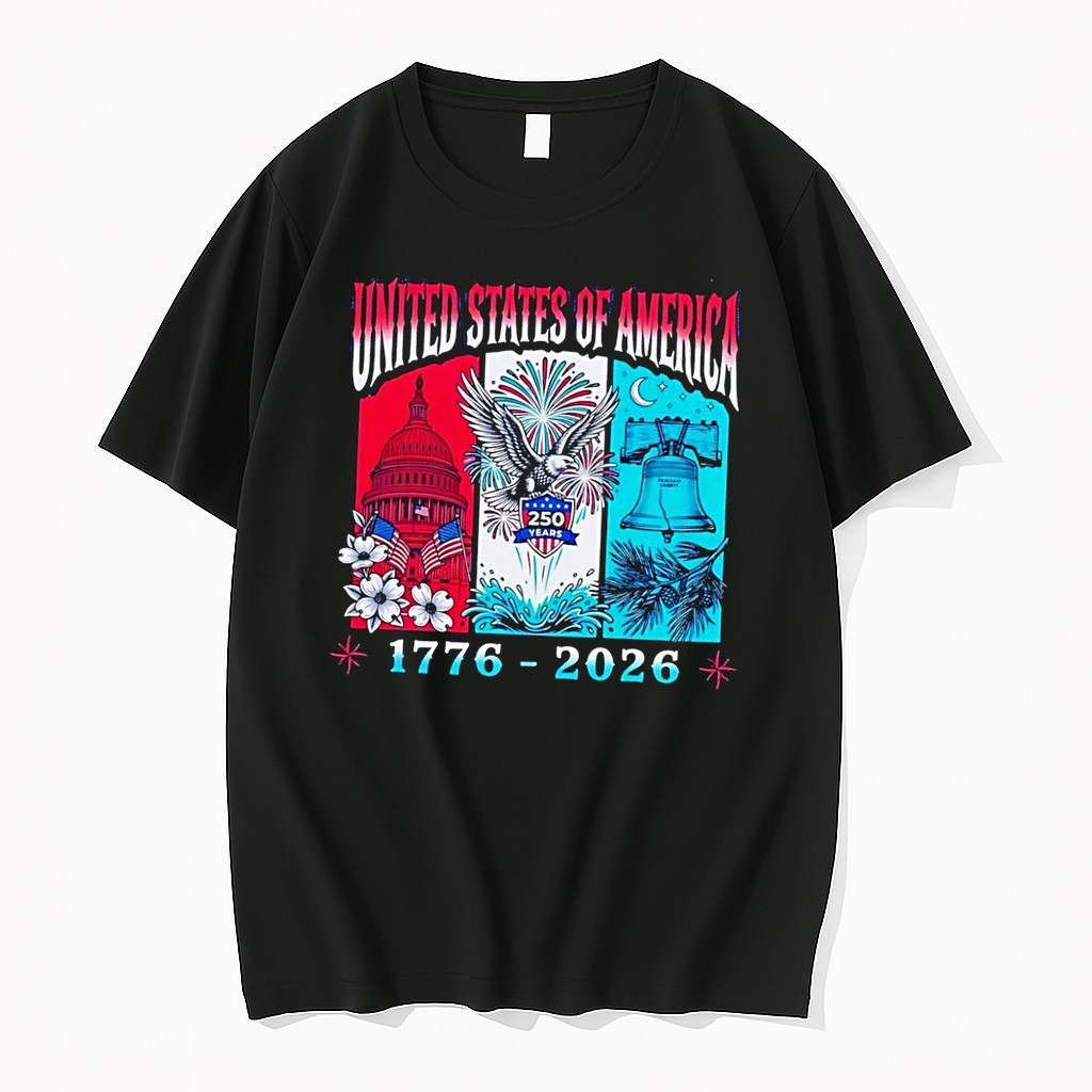 Original United States Of America 250 Years 1776 2026 Patriotic Bald Eagle Liberty Bell Capitol Black Tshirts