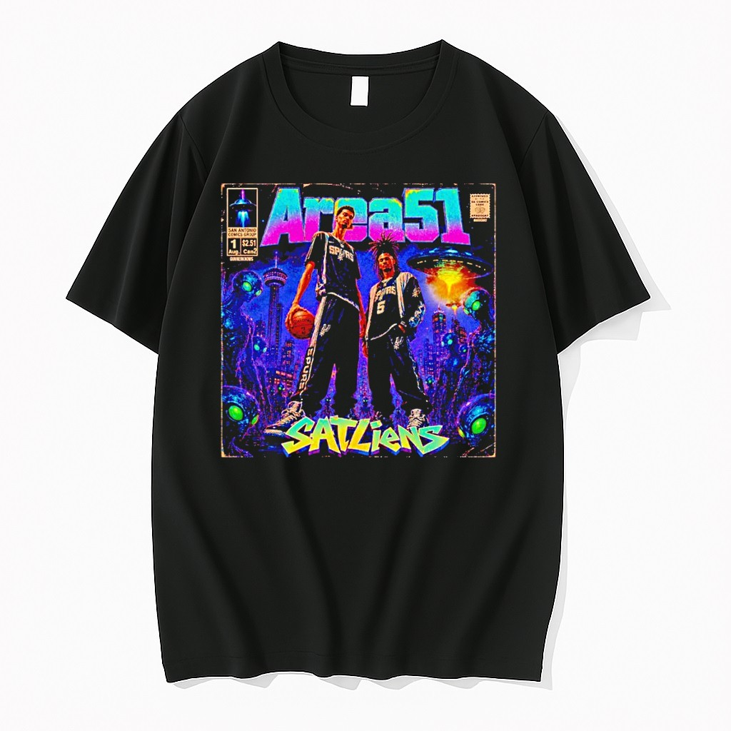 Original Victor Wembanyama And Stephon Castle Spurs Area 51 Satliens Comic Tshirts