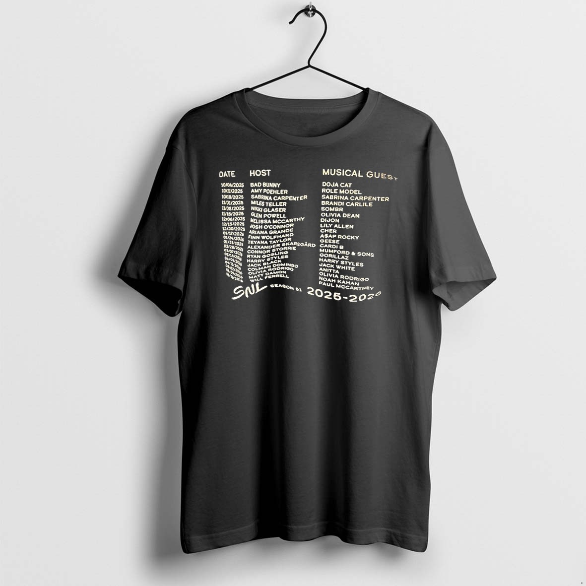 Original Vintage Snl Season 51 Fictional Hosts Musical Guests Lineup Tshirts