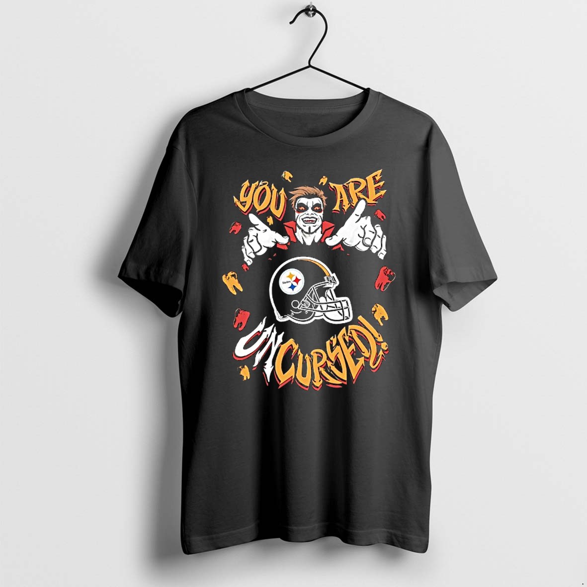 Original Wwe Drops Danhausen X Pittsburgh Steelers You Are Uncursed Vampire Football Helmet Tshirts