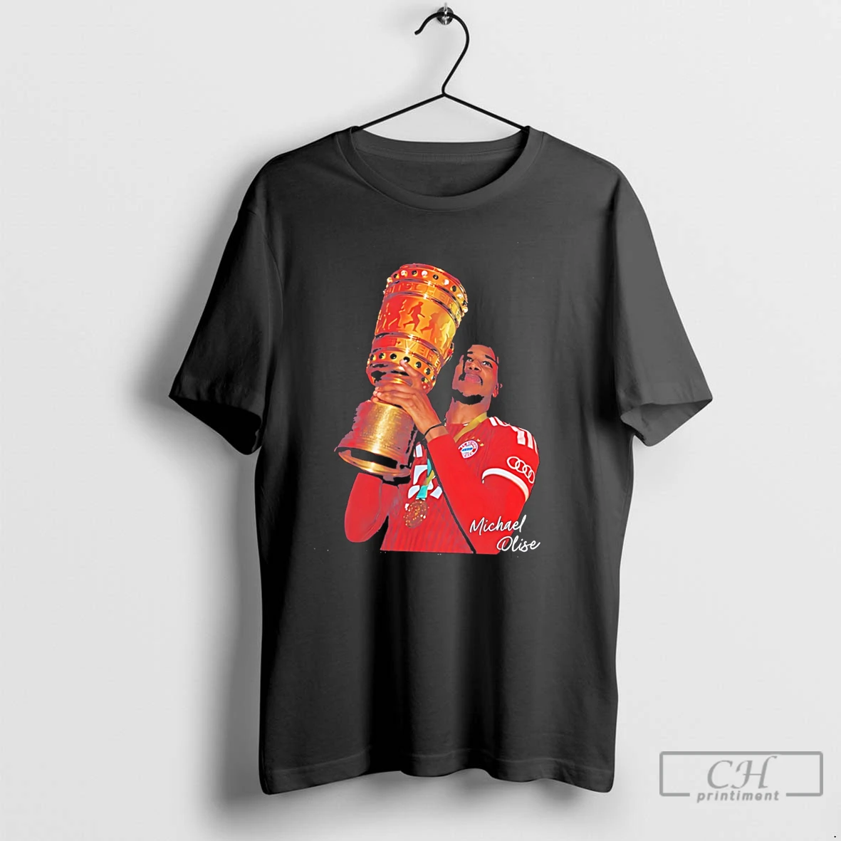 Premium Fc Bayern Munich Dfb Pokal Champions 2026 Michael Olise Holding Trophy Tee T Shirts Sweater Hoodie