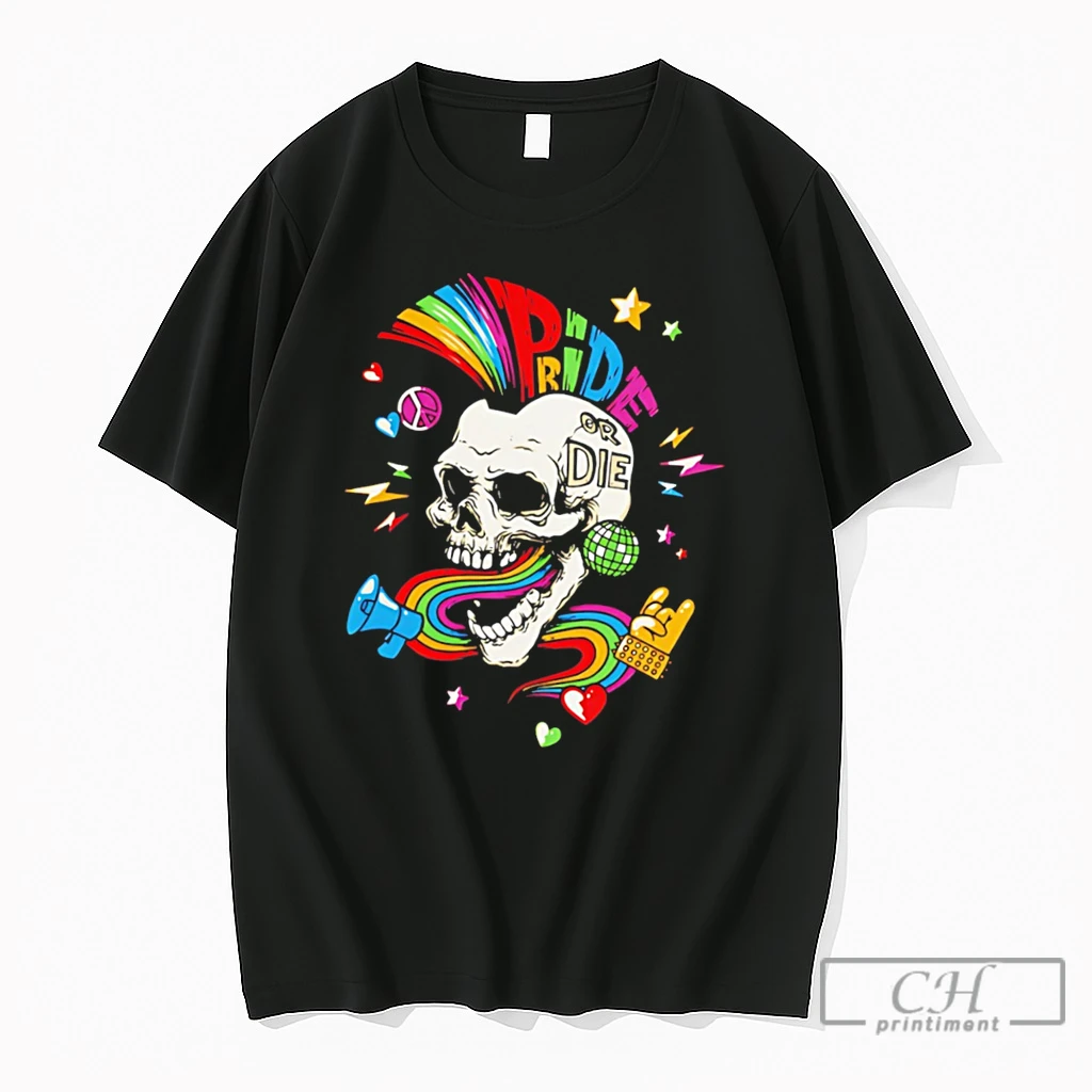 Premium Pride Or Die Skull Rainbow Tee T Shirts Sweater Hoodie