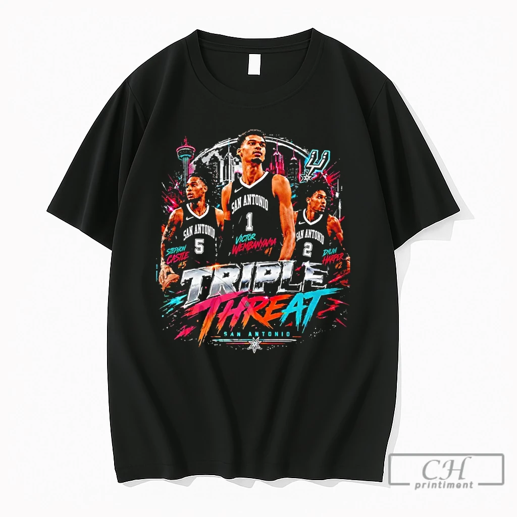 Premium Victor Wembanyama Stephon Castle Dylan Harper Triple Threat San Antonio Spurs Basketball Game Day T Shirts Sweater Hoodie