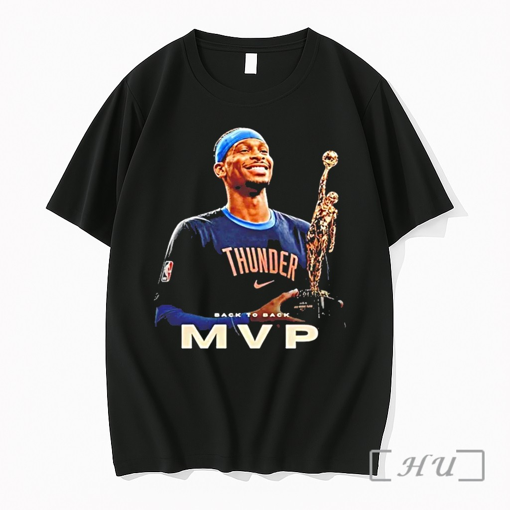 Shai Gilgeous Alexander Holding Back To Back Mvp Trophy Tshirts Sweater Hoodie