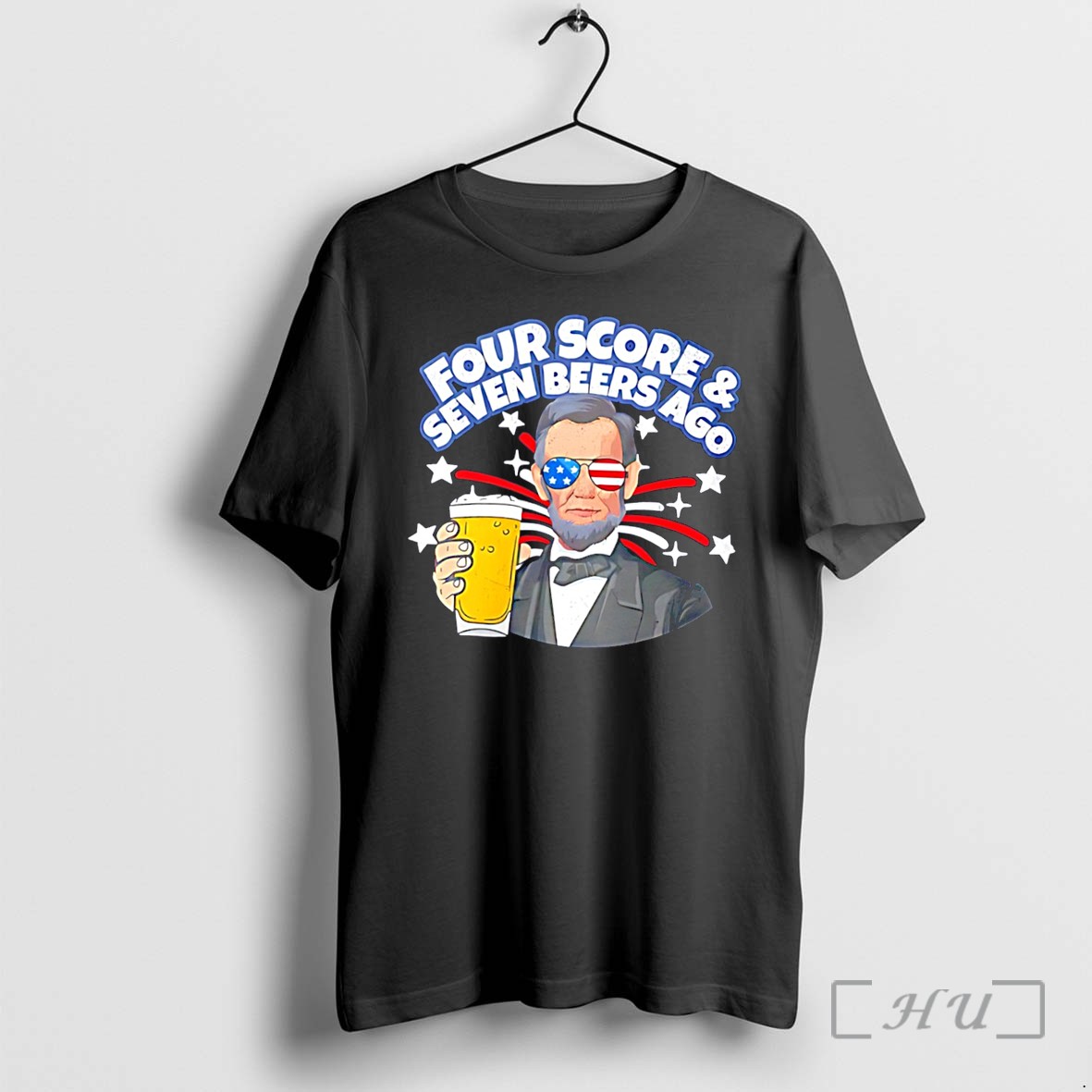 Officials Four Score And Seven Beers Ago Abraham Lincoln With American Flag Sunglasses Tee Premium T Shirts Sweater Hoodie