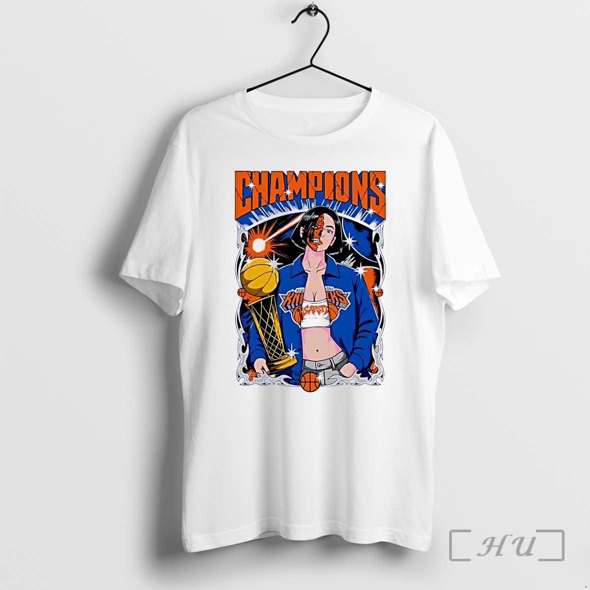 Officials Girl Holding Basketball Trophy New York Knicks Champions White Premium T Shirts Sweater Hoodie