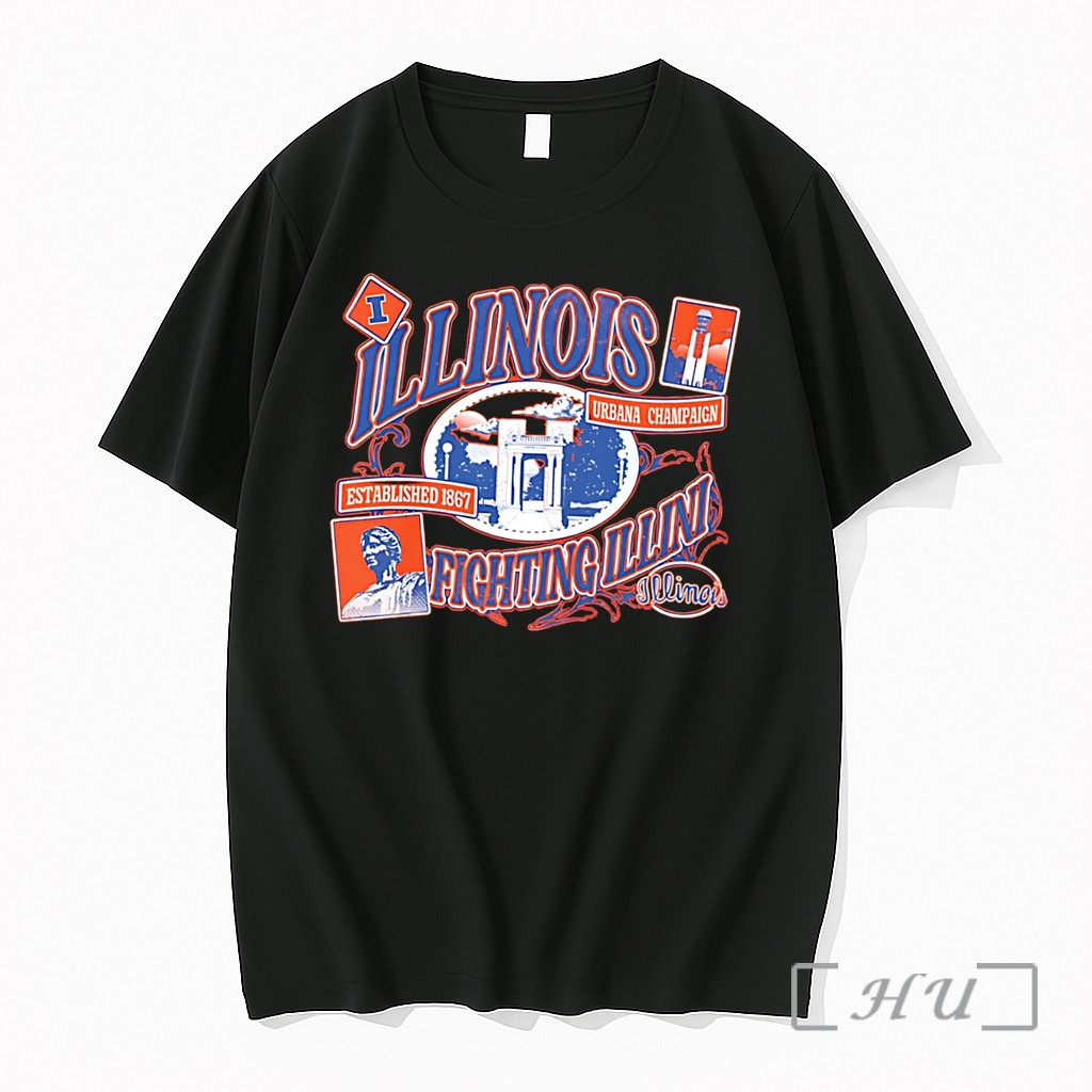 Officials Illinois Fighting Illini Campus Landmark Postage Tee Premium T Shirts Sweater Hoodie