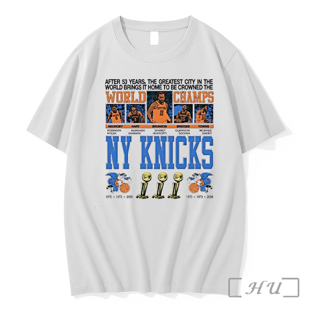 Officials Jalen Brunson New York Knicks 2026 World Champions After 53 Years The Greatest Premium T Shirts Sweater Hoodie