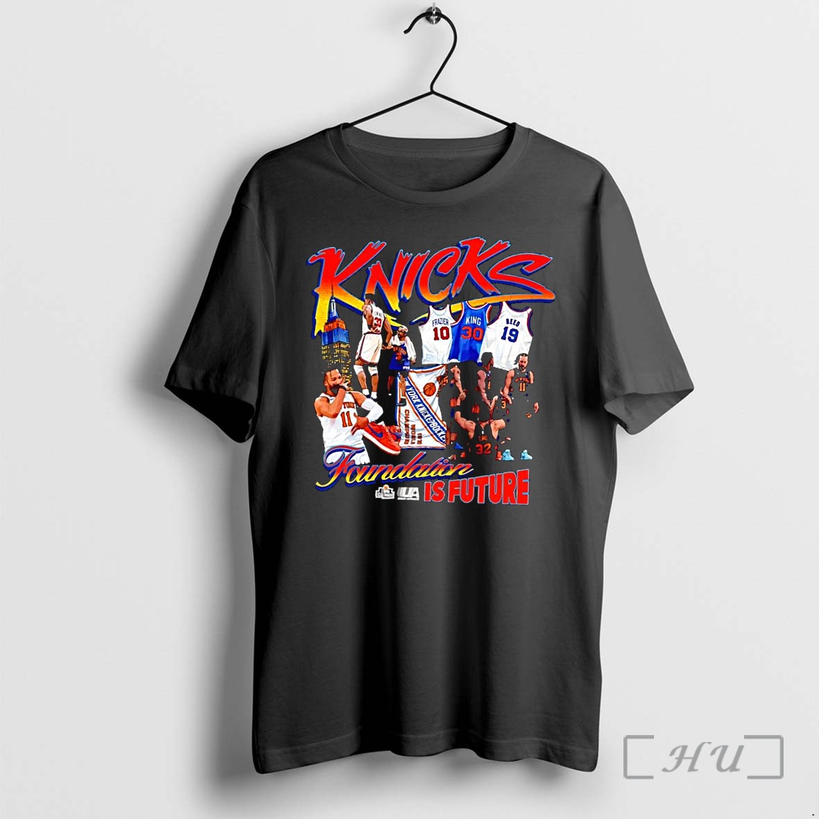 Officials Jalen Brunson Patrick Ewing New York Knicks Nba Knicks Frazier King Reed Ewing Foundation Black Premium T Shirts Sweater Hoodie