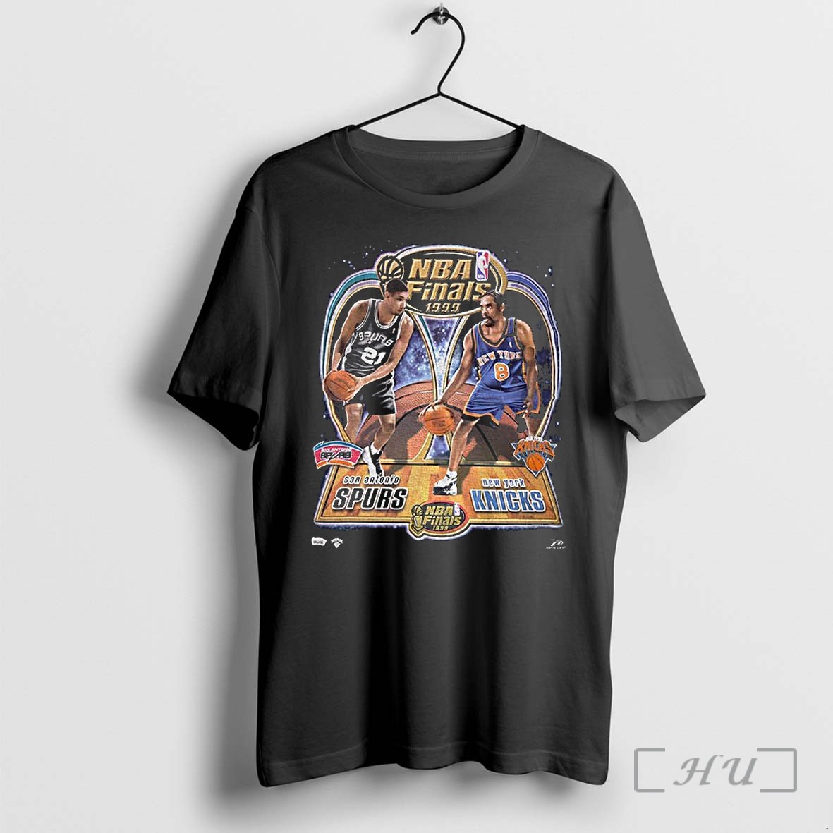 Officials Karl Anthony Towns Wearing Vintage 1999 Nba Finals Knicks Vs Spurs Rematch Premium T Shirts Sweater Hoodie
