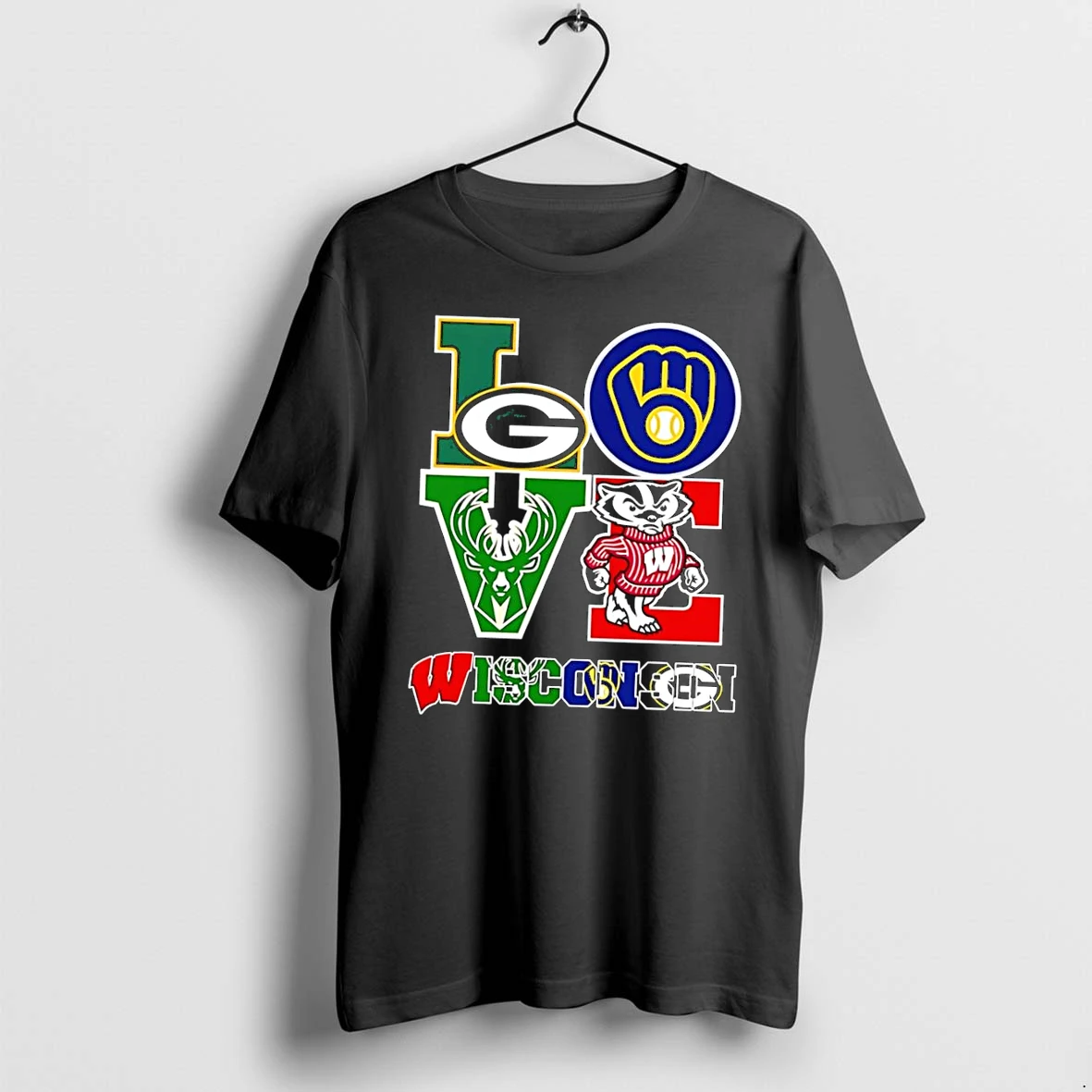 Officials Love Wisconsin Green Bay Packers Brewers Bucks Badgers Logos Black Premium T Shirt Sweatshirt Hoodie