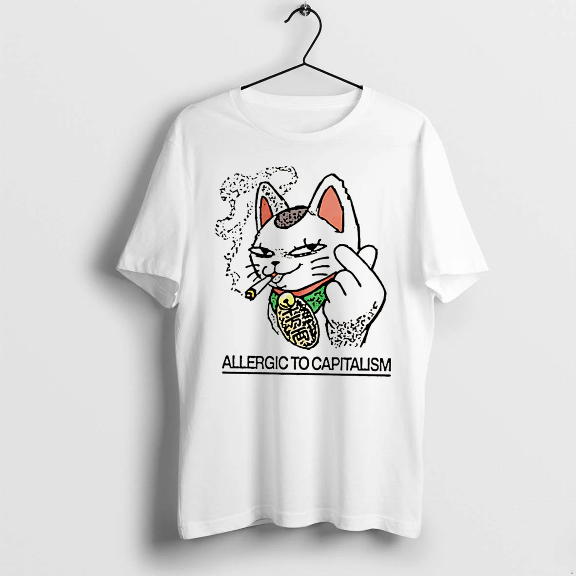 Officials Lucky Cat Smoking Allergic To Capitalism Tee Premium T Shirt Sweatshirt Hoodie