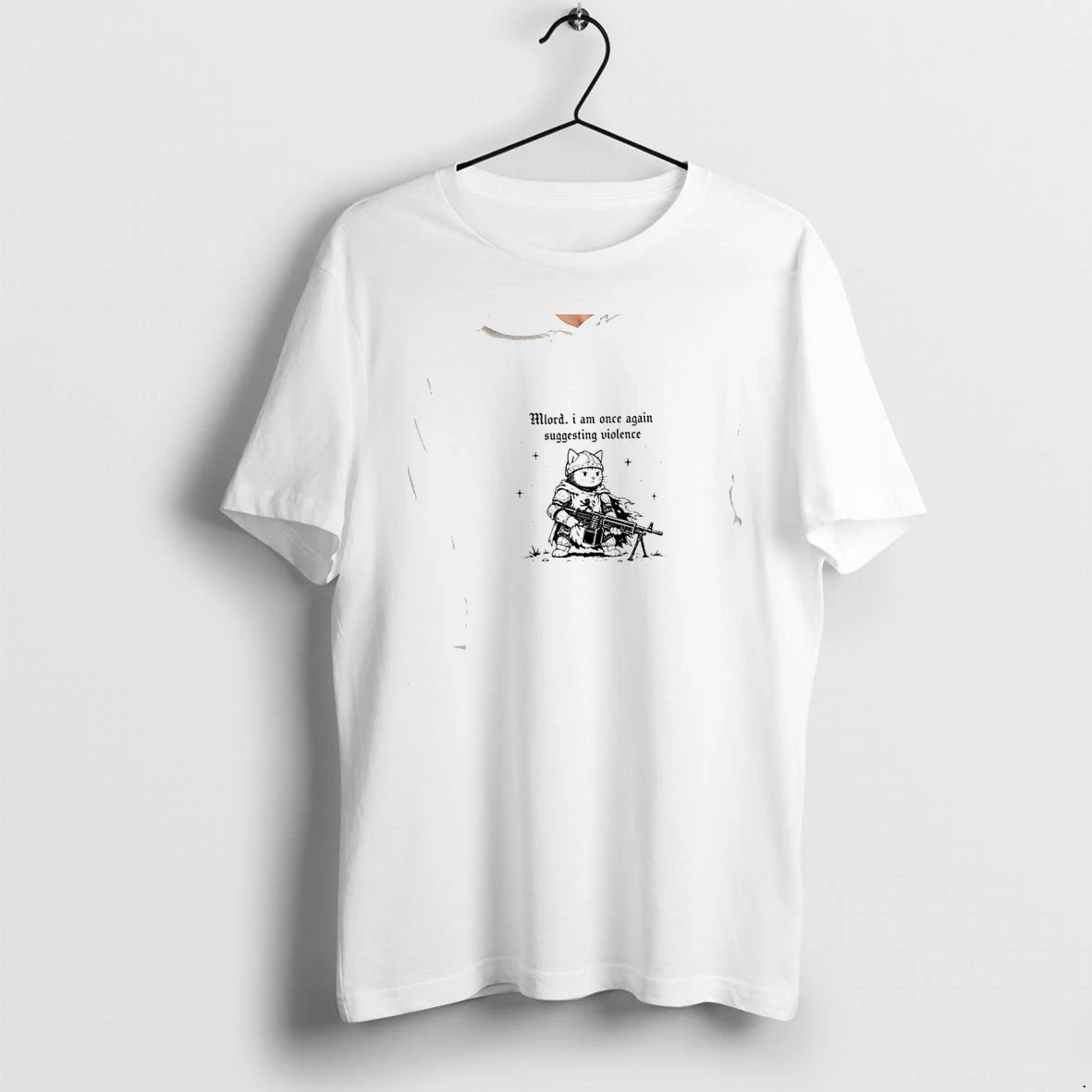 Officials Medieval Cat Knight Machine Gun Mlord I Am Once Again Suggesting Violence Premium T Shirt Sweatshirt Hoodie