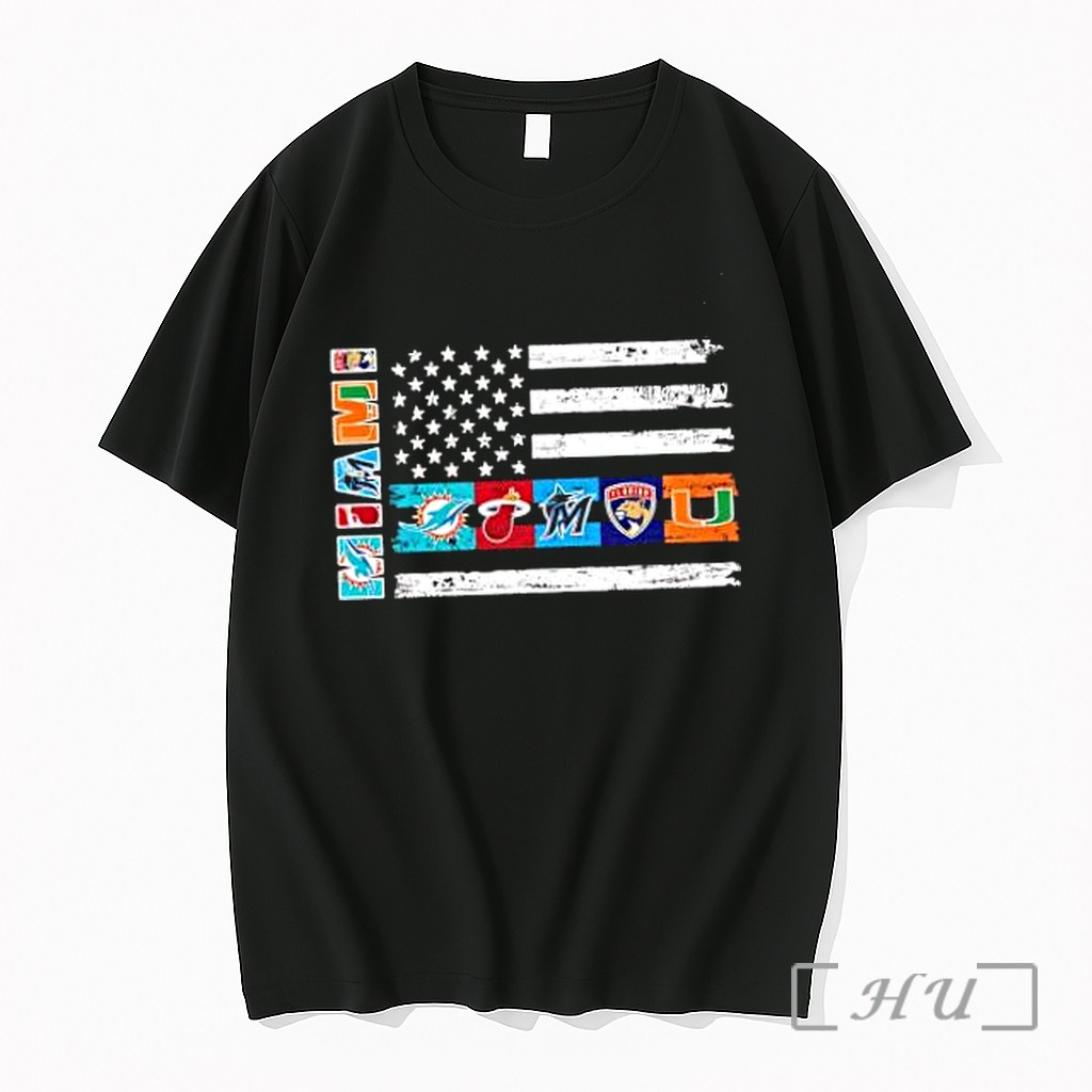 Officials Miami Dolphins Heat Marlins Panthers Hurricanes Flag Usa Independence Day Premium T Shirts Sweater Hoodie