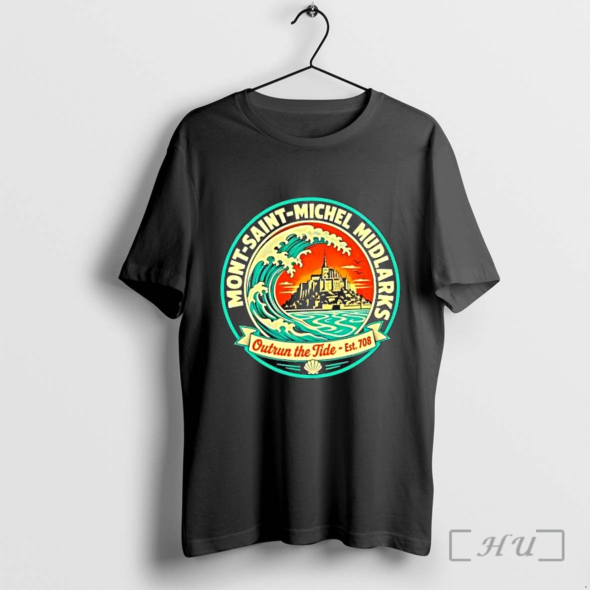 Officials Mont Saint Michel Mudlarks Outrun The Tide Est 708 France Tourism Landmark Logo Premium T Shirts Sweater Hoodie