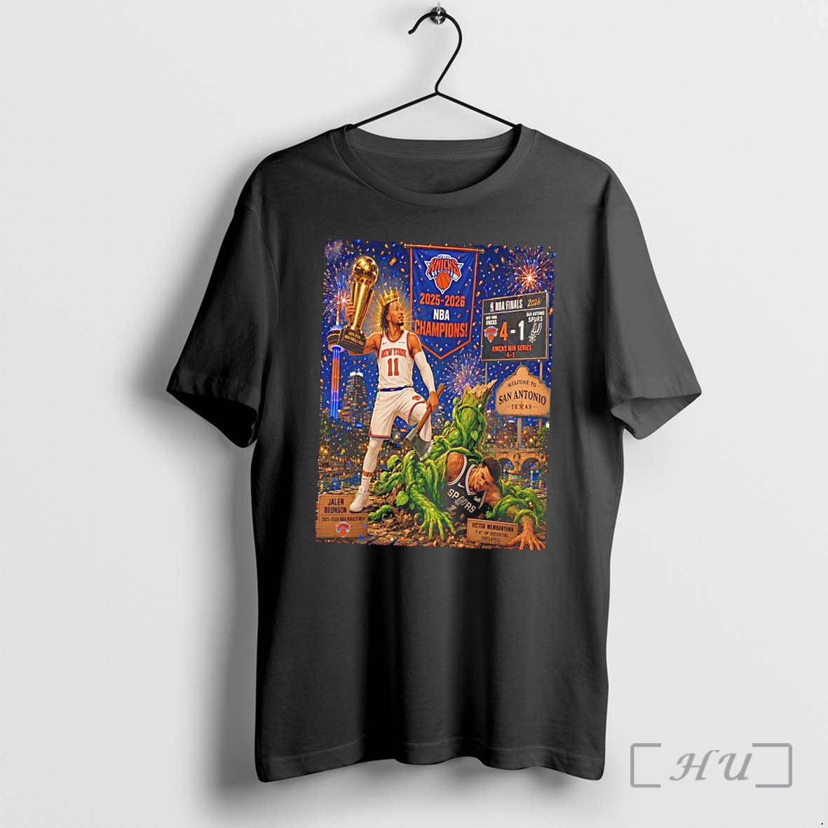 Officials New York Knicks 2025 2026 Nba Champions Jalen Brunson Holding Trophy Tee Premium T Shirts Sweater Hoodie