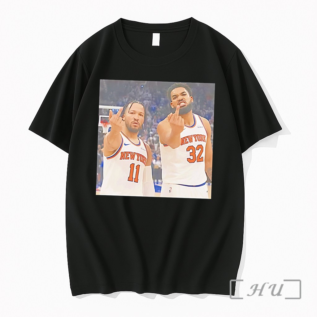 Officials New York Knicks Jalen Brunson And Karl Anthony Towns Middle Finger Tee Premium T Shirts Sweater Hoodie