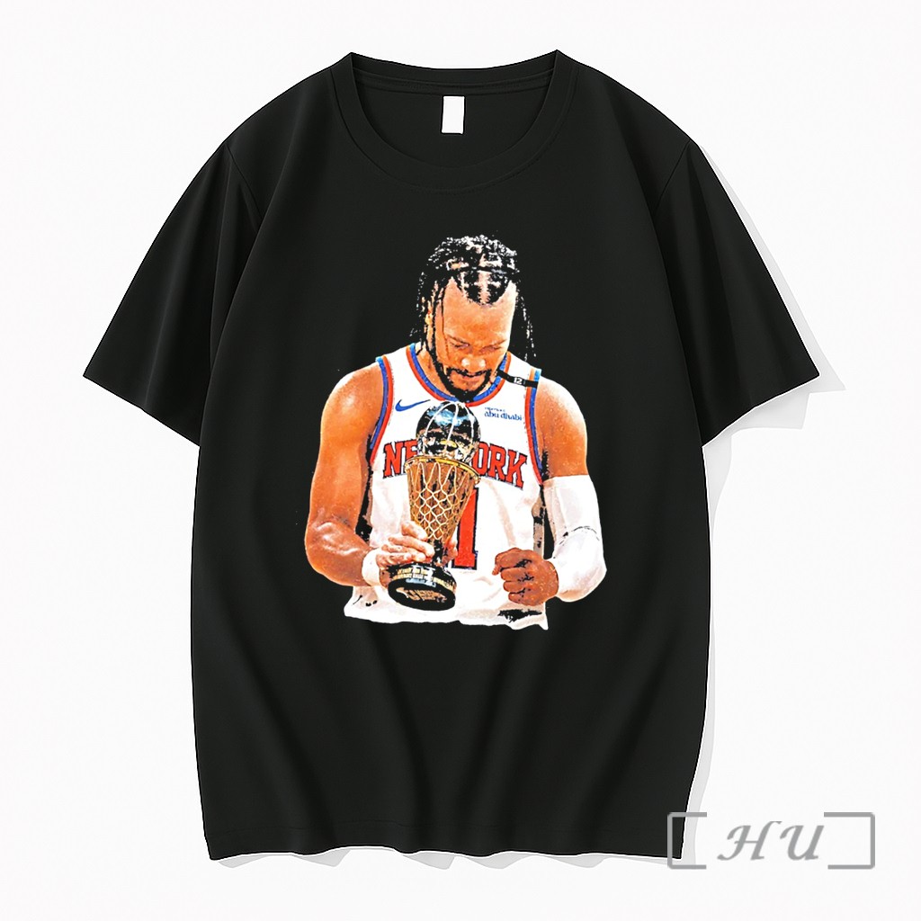 Officials New York Knicks Jalen Brunson Holding Trophy Retro Tee Premium T Shirts Sweater Hoodie