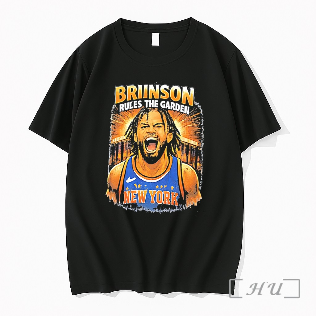 Officials New York Knicks Jalen Brunson Rules The Garden Shouting Face Tee Premium T Shirts Sweater Hoodie