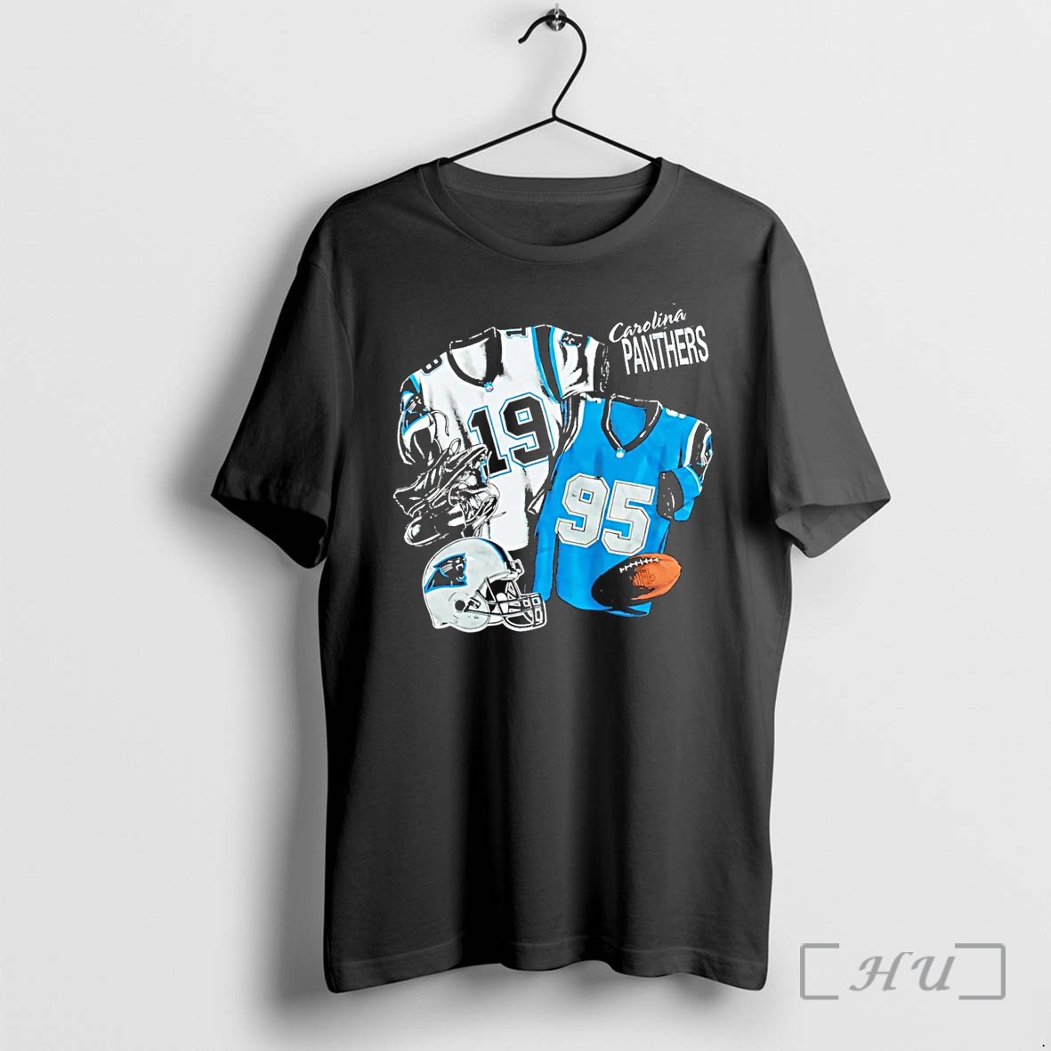 Officials Nutmeg Carolina Panthers Featuring Numbered Jerseys And Helmet Black Premium T Shirts Sweater Hoodie