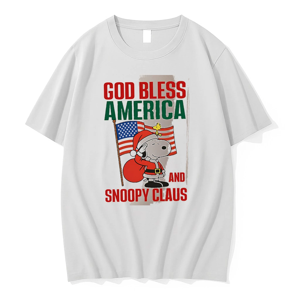 Officials Peanuts God Bless America And Snoopy Claus White Premium T Shirt Sweatshirt Hoodie
