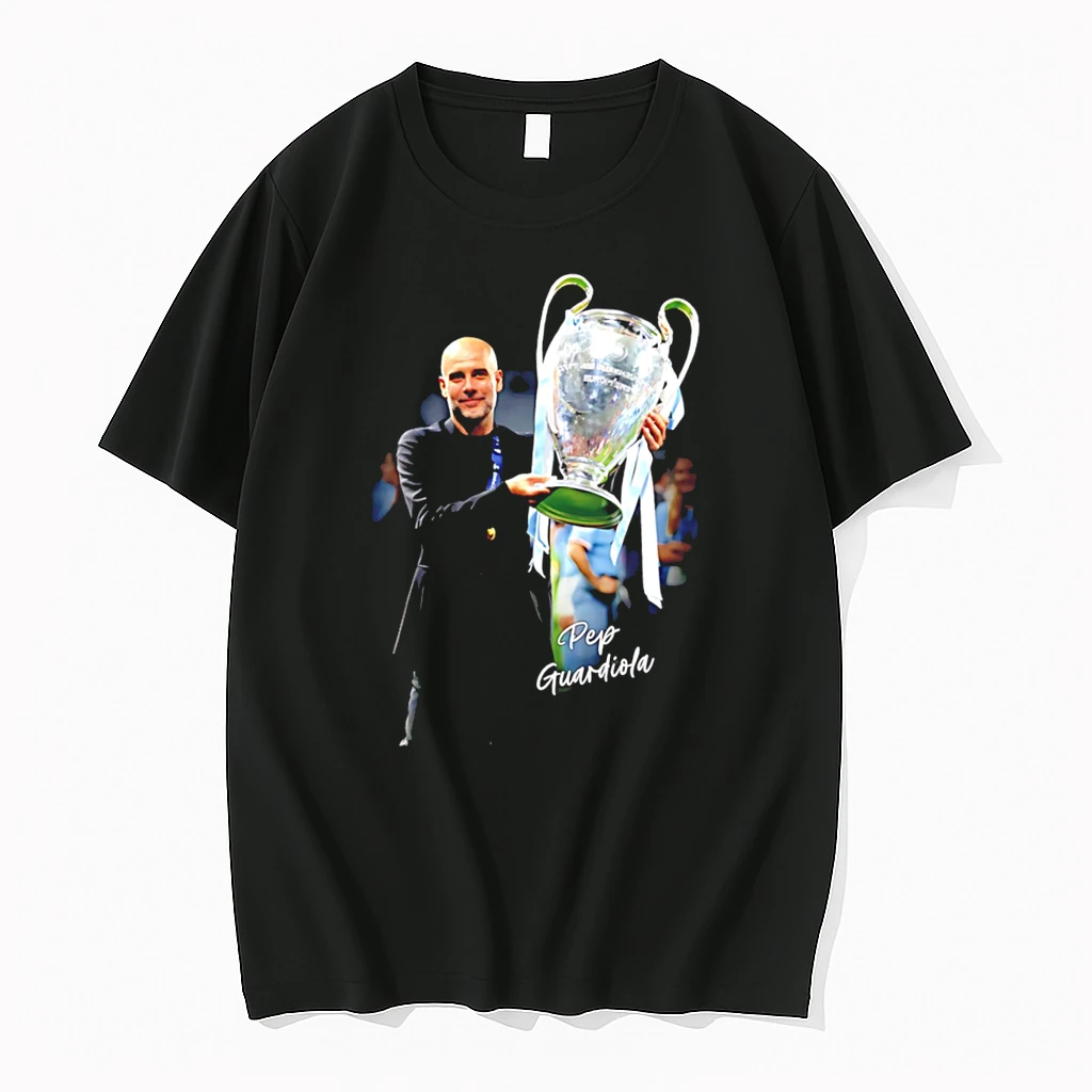 Officials Pep Guardiola Manchester City 2026 Champions Holding Trophy Graphic Tee Premium T Shirt Sweatshirt Hoodie