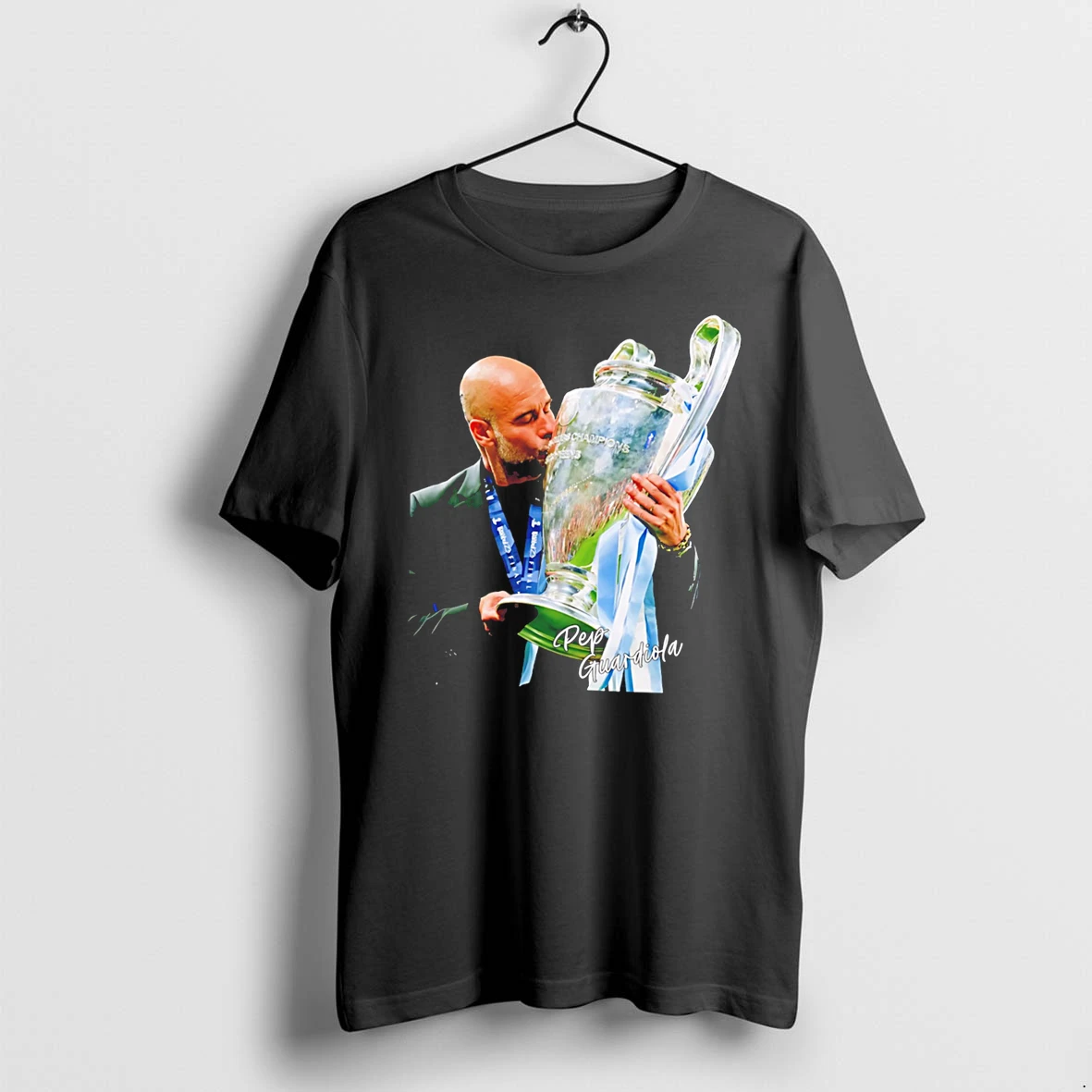 Officials Pep Guardiola Manchester City 2026 Champions Kiss Trophy Signature Tee Premium T Shirt Sweatshirt Hoodie