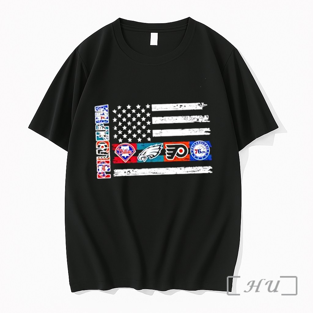 Officials Philadelphia Sport Teams Phillies Eagles Flyers 76ers Usa Independence Day Flag Premium T Shirts Sweater Hoodie
