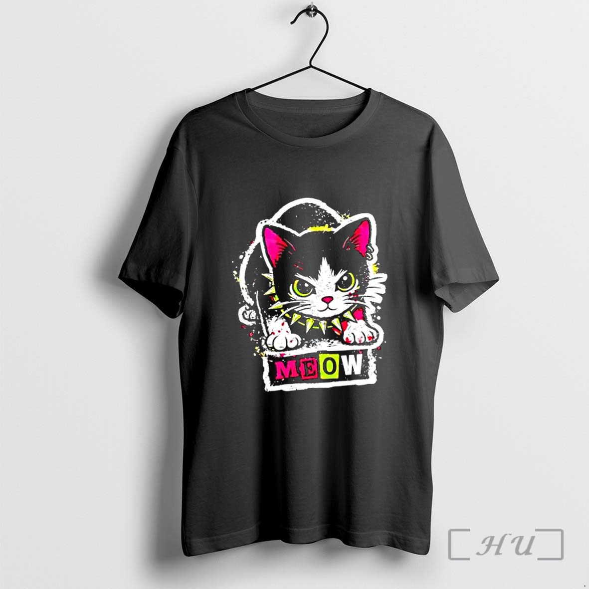 Officials Punk Rock Cat With Studded Collar Meow For Cat Lovers And Music Fans Premium T Shirts Sweater Hoodie