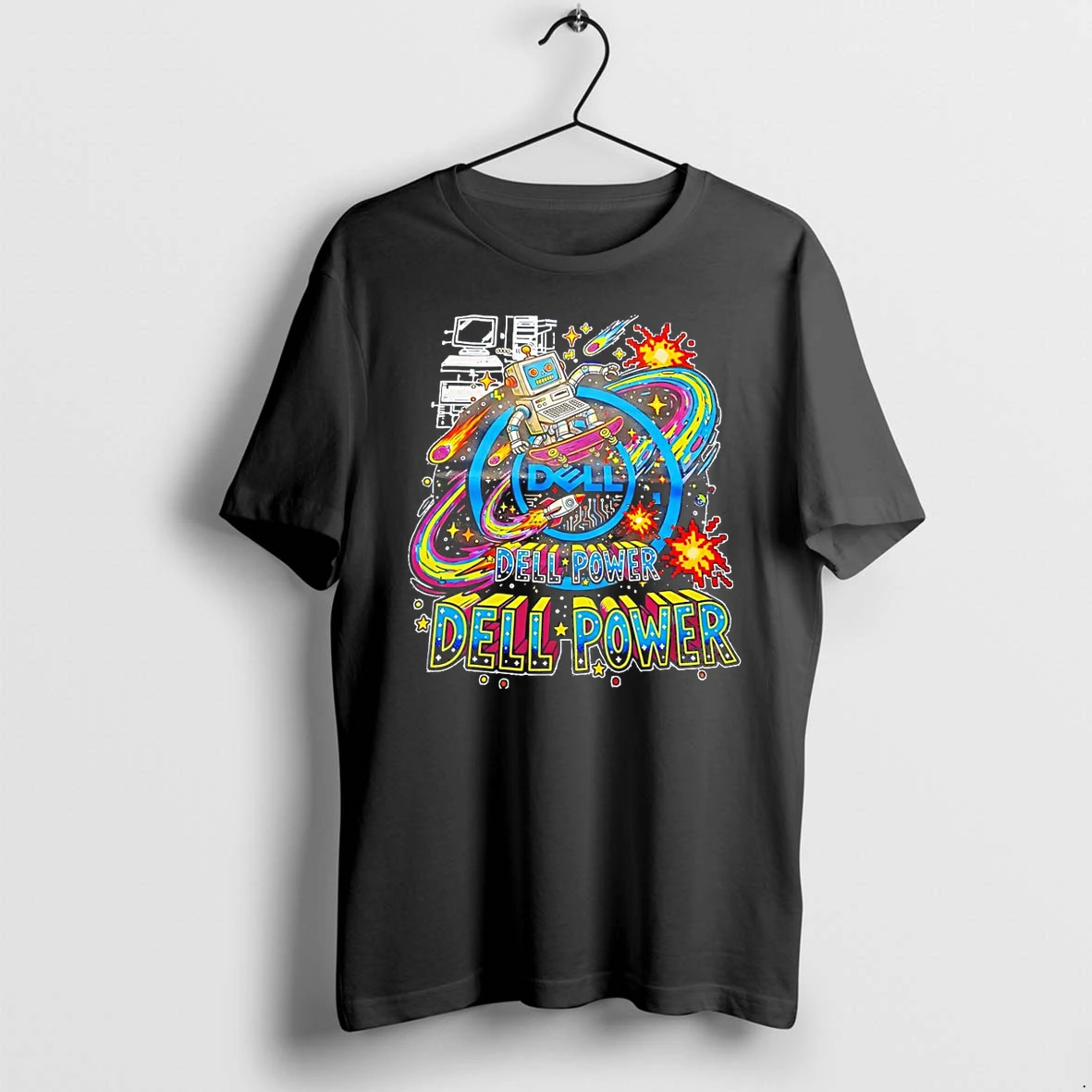 Officials Retro Computer Robot Skateboarding In Space Dell Power Premium T Shirt Sweatshirt Hoodie