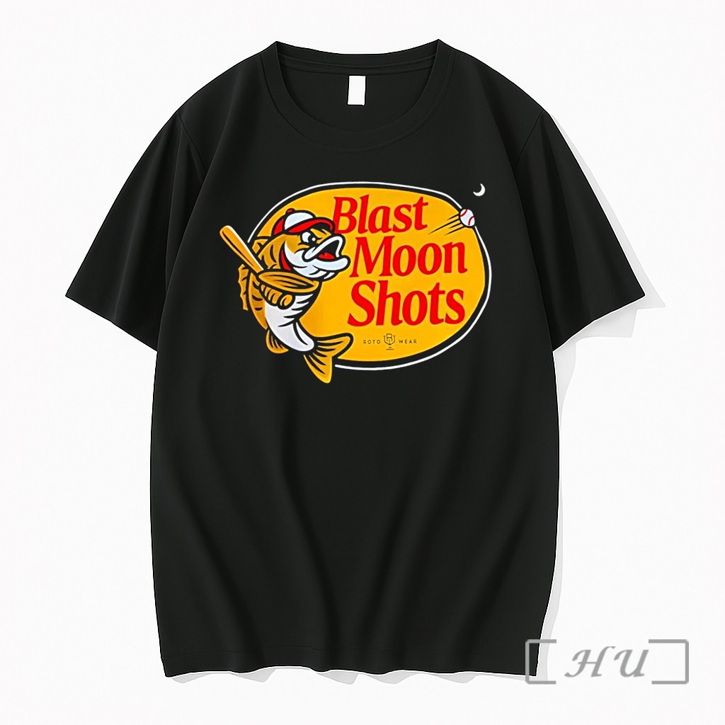 Officials Roto Wear Fish Hitting Baseball Blast Moon Shots Black Premium T Shirts Sweater Hoodie