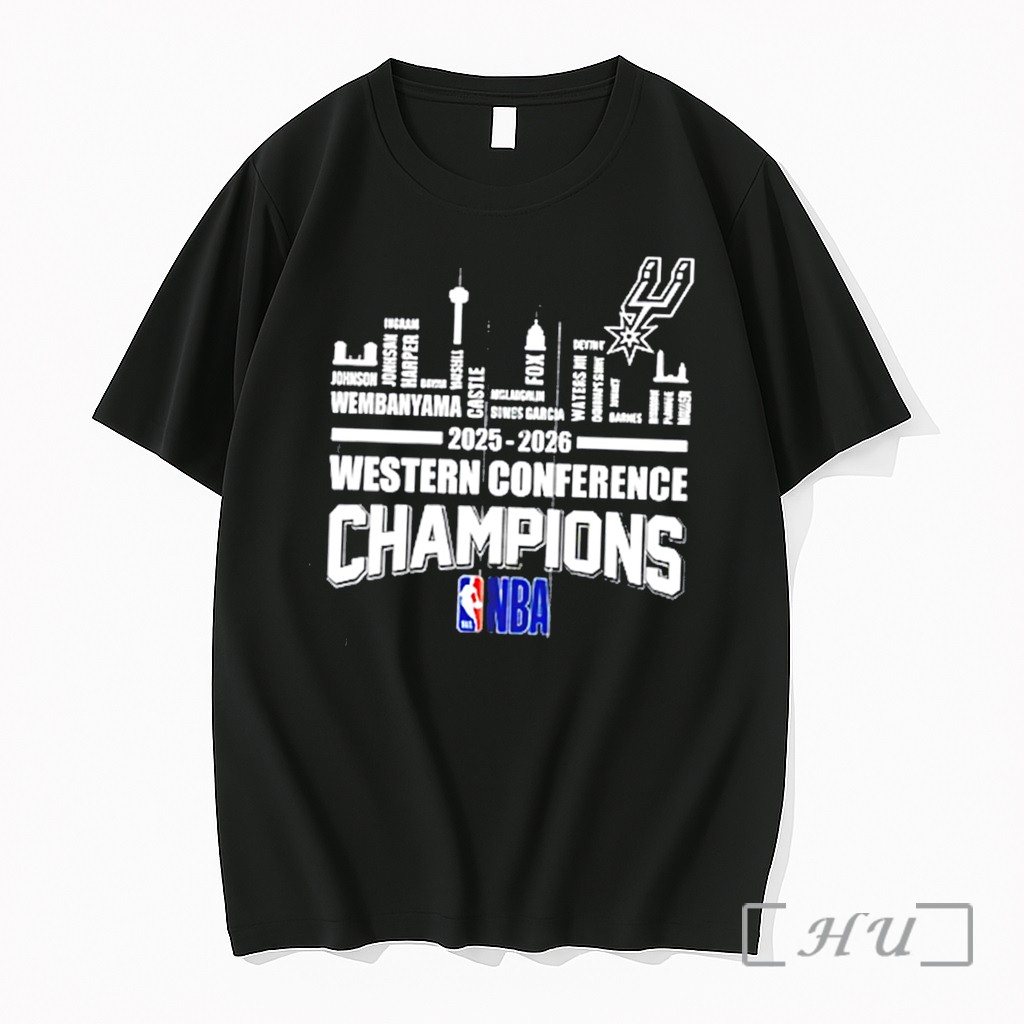 Officials San Antonio Spurs 2025 26 Nba Finals Western Conference Champions Player Name Skyline Tee Premium T Shirts Sweater Hoodie