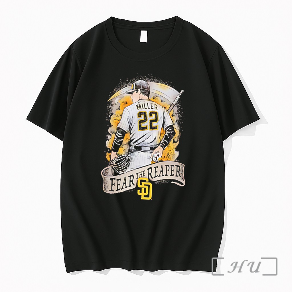 Officials San Diego Padres Mason Miller Brown Fear The Reaper Tee Premium T Shirts Sweater Hoodie