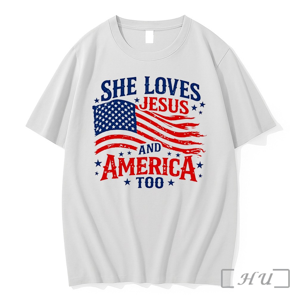 Officials She Loves Jesus And America Too 4th Of July Tee Premium T Shirts Sweater Hoodie