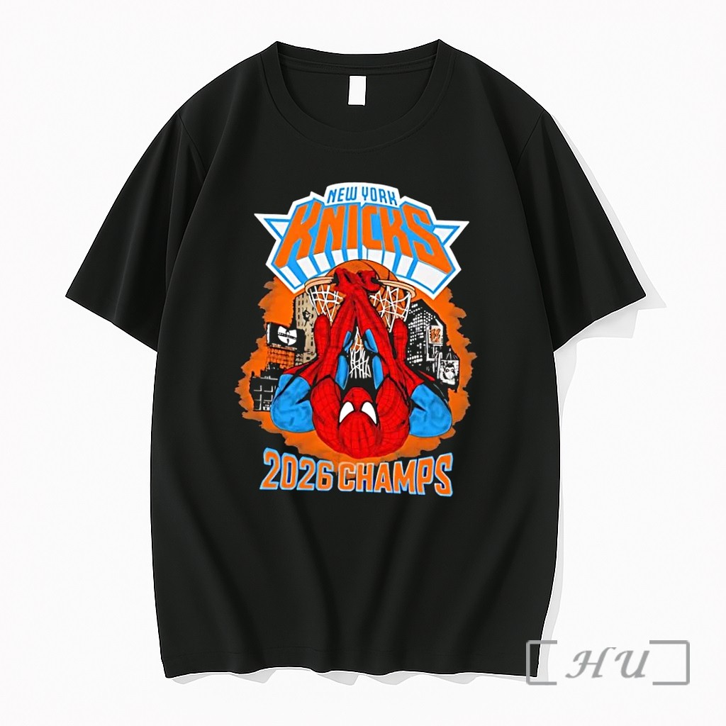 Officials Spider Man Dunking New York Knicks 2026 Champs Black Premium T Shirts Sweater Hoodie
