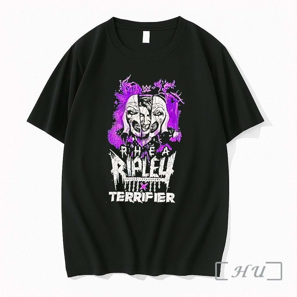 Officials Wwe Rhea Ripley Terrifier Split Mask Purple Logo Black Premium T Shirts Sweater Hoodie