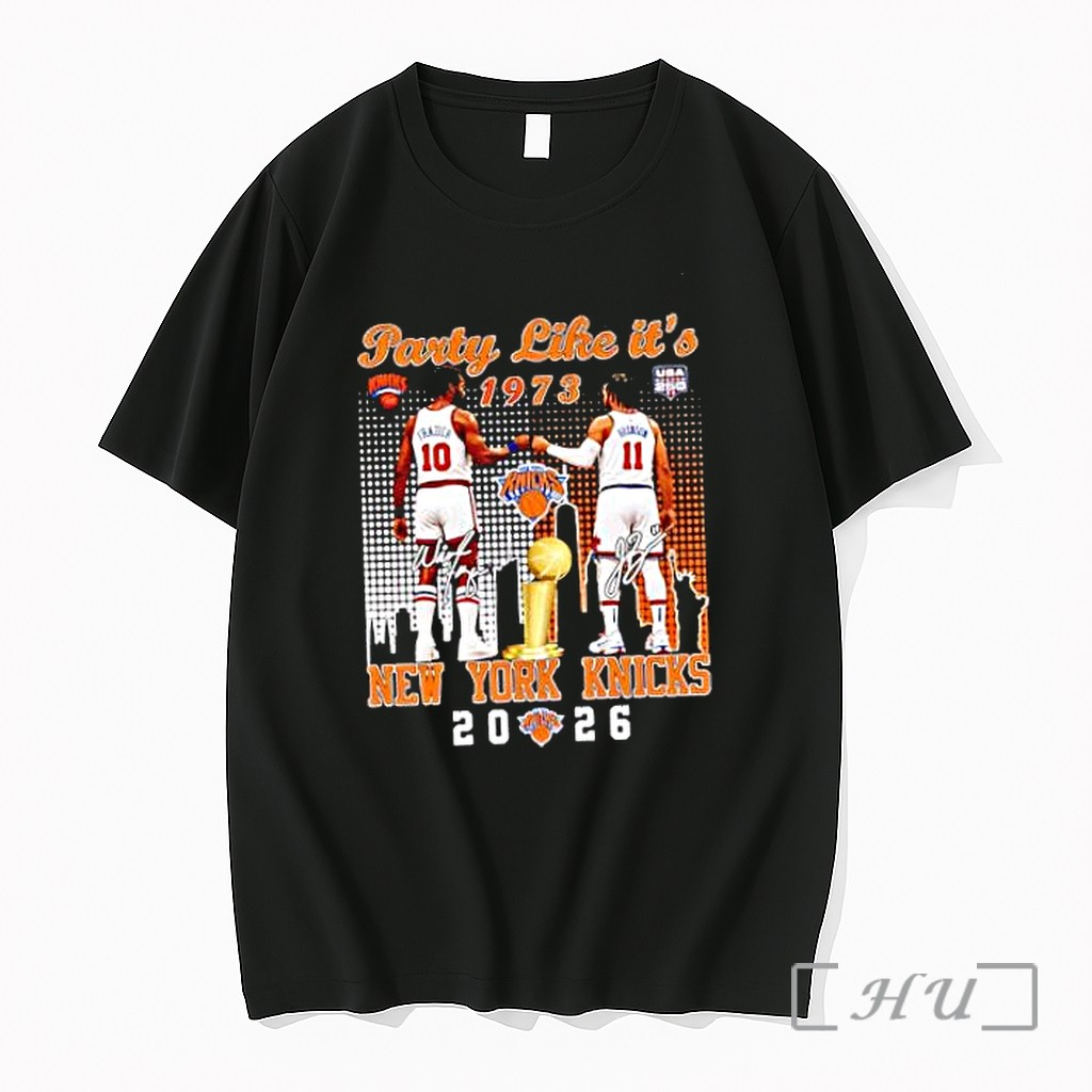Officials Walt Frazier And Jalen Brunson New York Knicks Party Like It Is 1973 2026 Nba Signature Premium T Shirts Sweater Hoodie