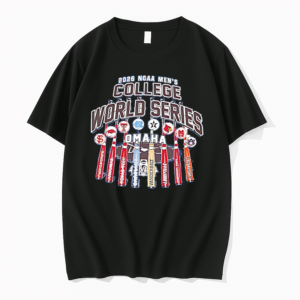 Original 2026 Cws Ncaa Mens College World Series 8 Team Bats Tee Tshirts