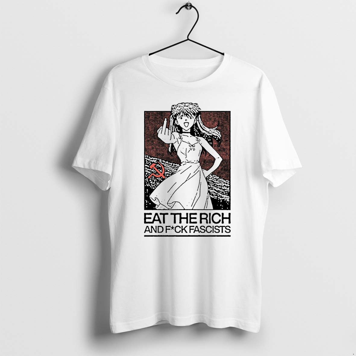 Original Asuka Langley Soryu Middle Finger Eat The Rich And Fuck Fascists Tshirts