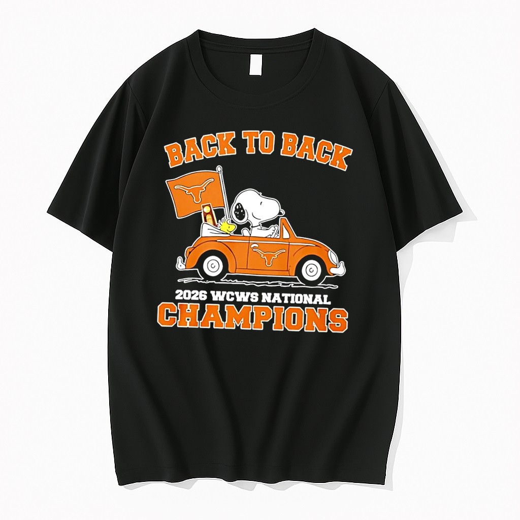 Original Back To Back 2026 Wcws National Champions Texas Longhorns Snoopy Car Black Tshirts