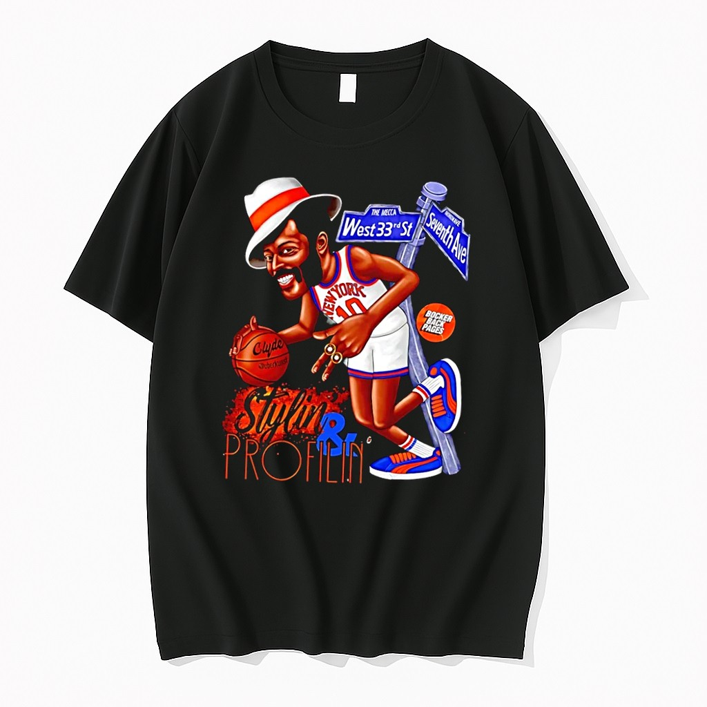 Original Clyde Walt Frazier Stylin And Profilin West 33rd St Seventh Ave Black Tshirts