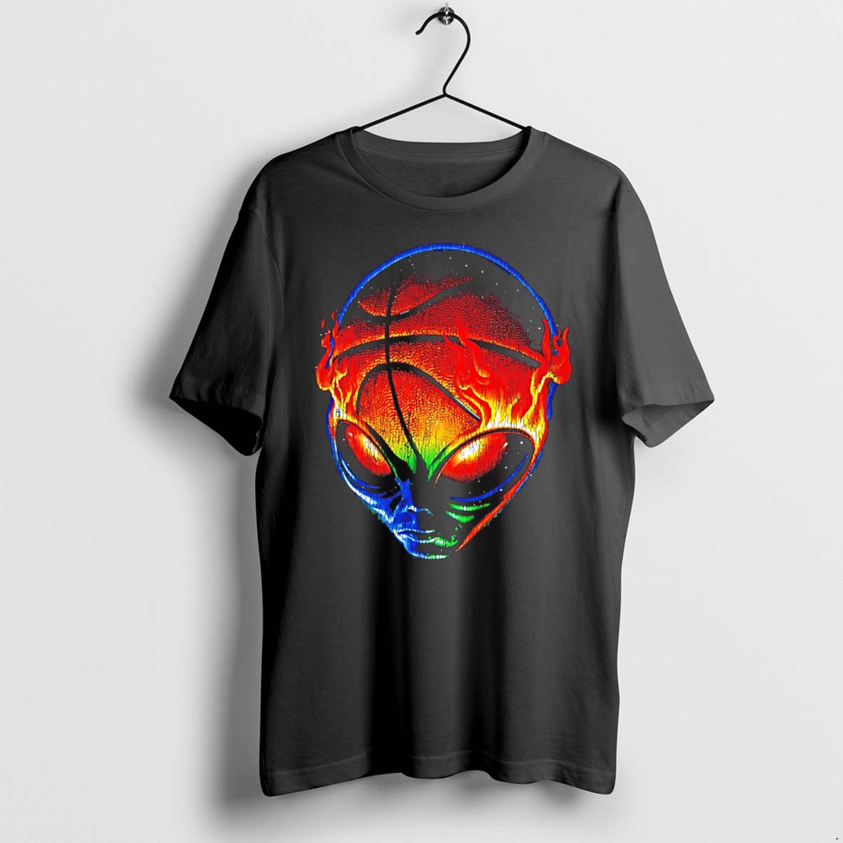 Original Colorful Flaming Alien Basketball Graphic Tee Tshirts