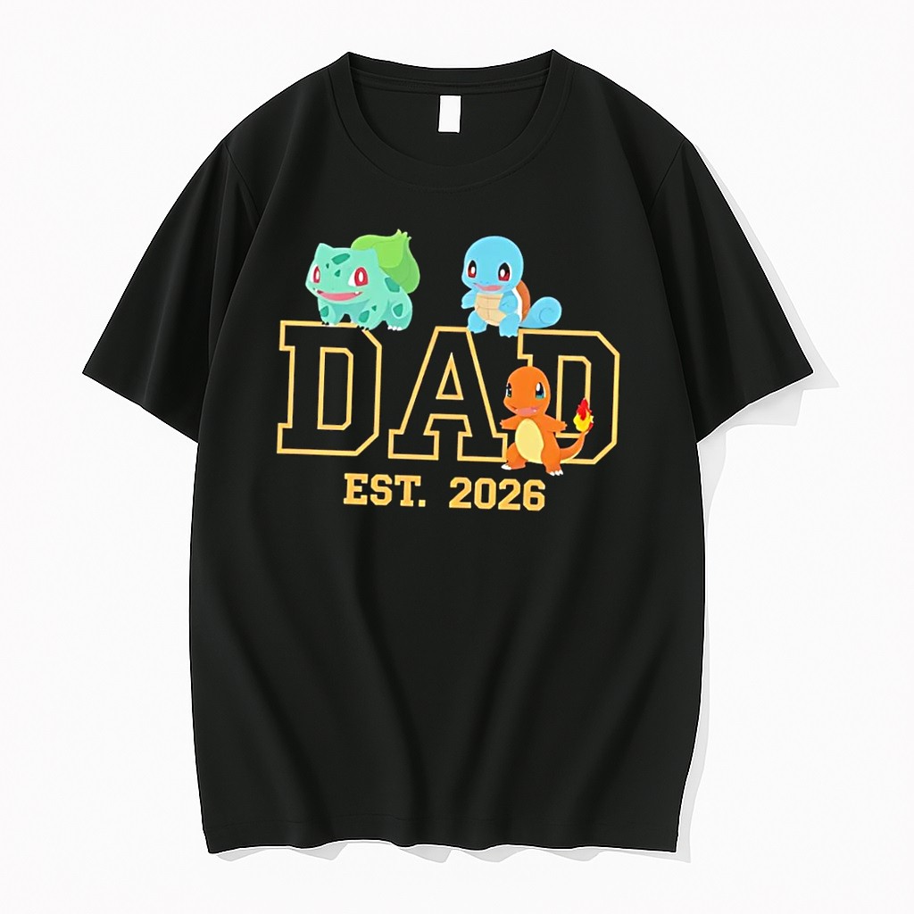 Original Dad Est 2026 Pokemon Starter Trio Fatherhood Celebration Black Tshirts