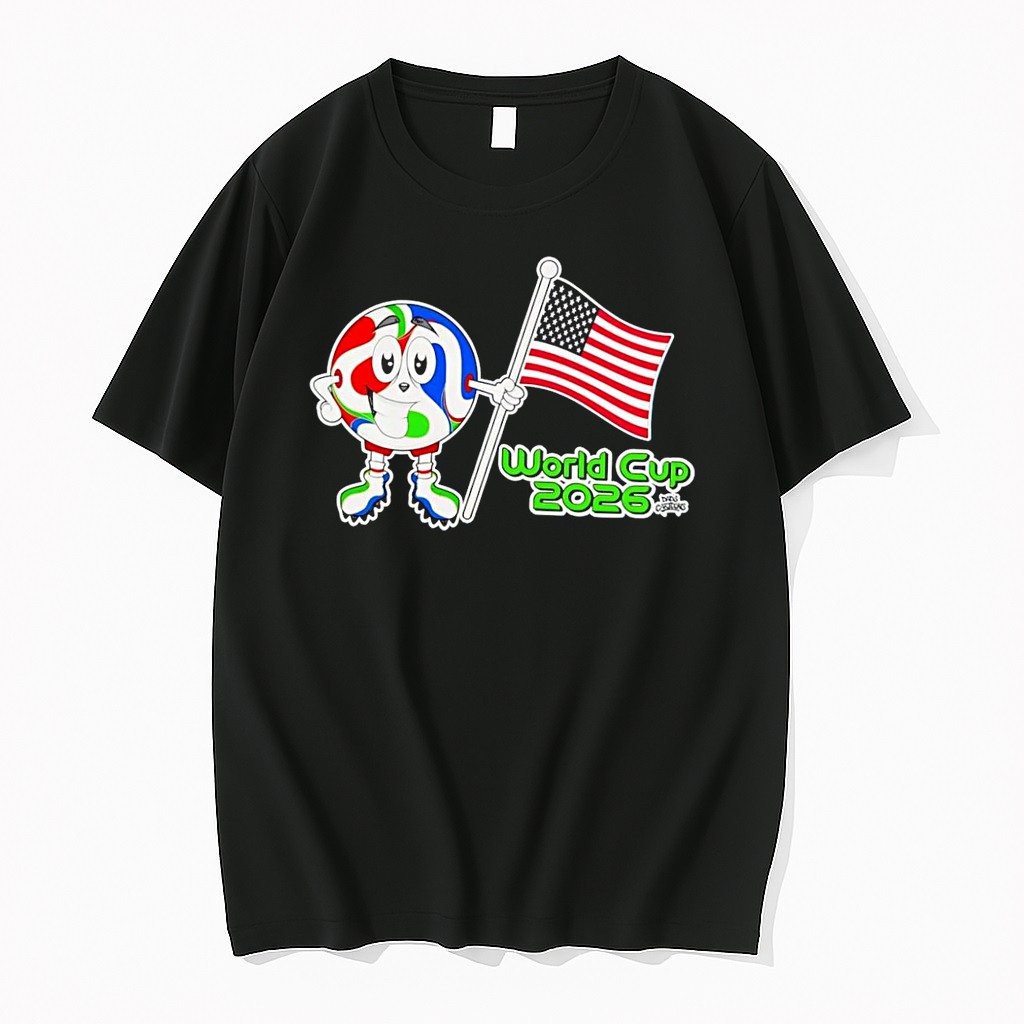 Original Dads Cartoons Soccer Ball Holding American Flag World Cup 2026 Black Tshirts