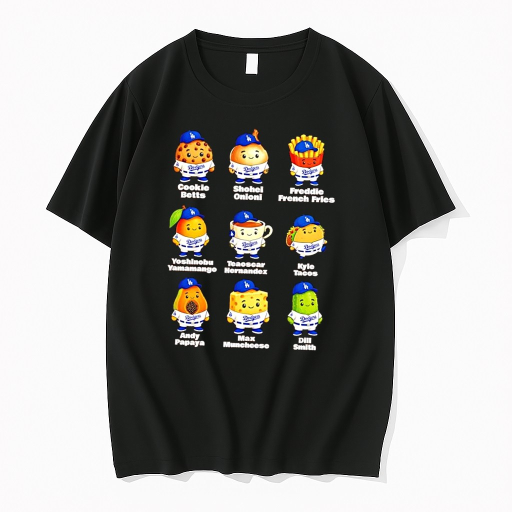 Original Dodgers Mascot Collection Funny Player Food Pun Black Tshirts