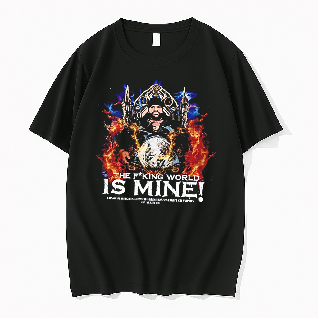 Original Eran Ashe Holding Championship Belt The Fucking World Is Mine Graphic Tee Tshirts