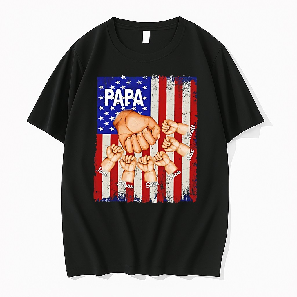 Original Grandfather Gift American Flag Fist Bump Personalized Papa Jace Ethan Sam Lane Max Tshirts