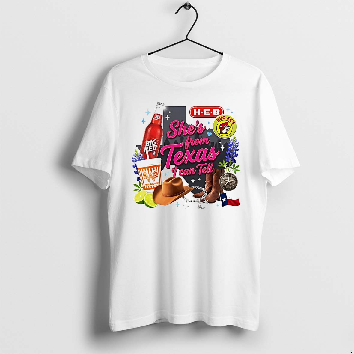 Original H E B Buc Ees Whataburger Big Red Texas State Mapshes From Texas I Can Tell Text Tshirts